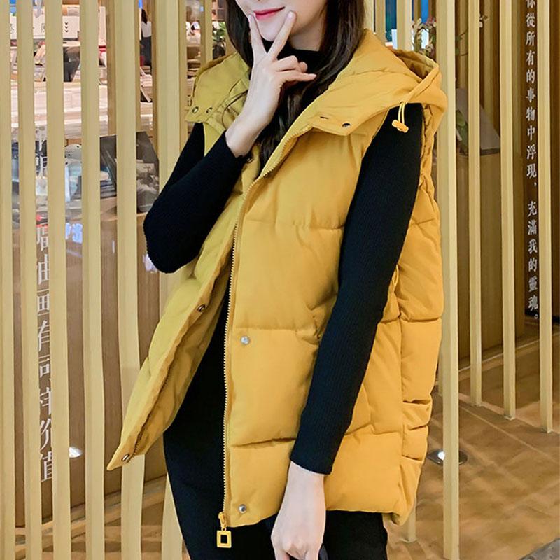 Autumn and Winter Short Casual Vest Korean Loose Hooded Jacket Solid Color All-match Female Down Vest
