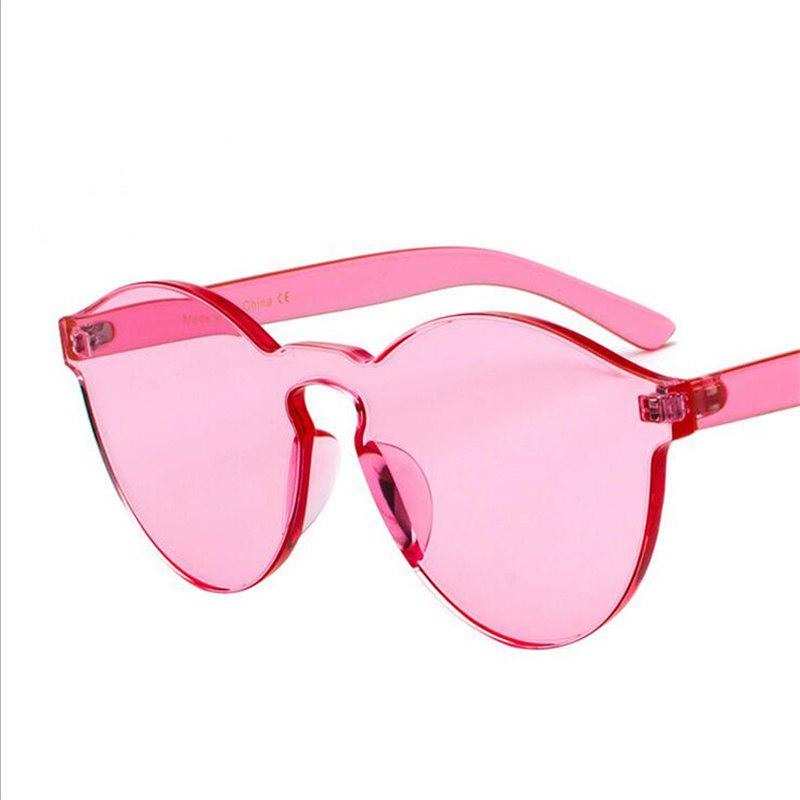 WTEMPO Rimless Transparent Colorful Oval Sunglasses Women Brand Deisgner Integrated Plastic Mens Sun