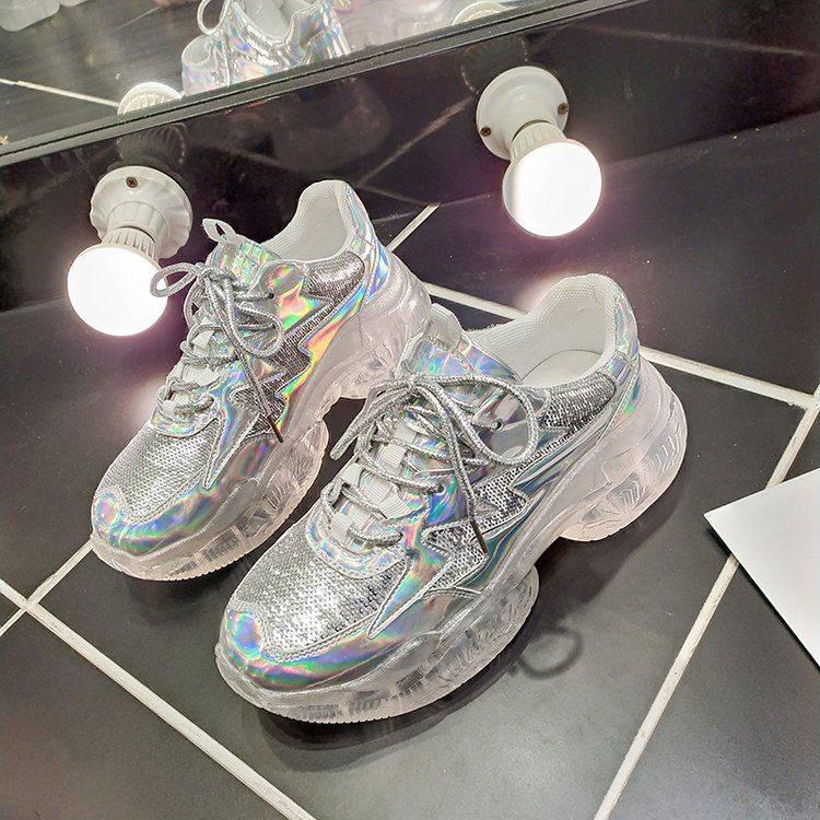 Sneakers Women Spring Thick Bottom Shoes Twinkle Thick Bottom Breathing Leisure Shoes