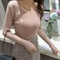 Spring and Autumn Thin Section V-neck Slim Pullover Design Knit Long Sleeve Young Women Sweater