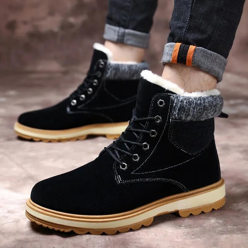 Plush Men's Winter Snow Boots High-top Thick Warm Cotton Shoes Men's Short Boots
