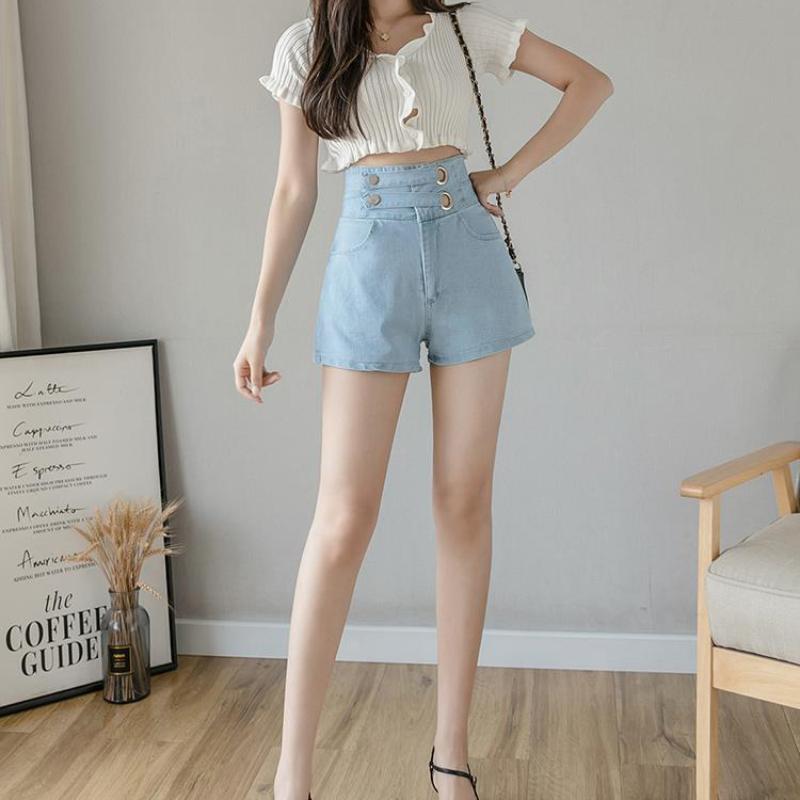 Fashion All-match Super High Waist Stretch Jeans Women Summer Loose High Waist Thin A-line Shorts