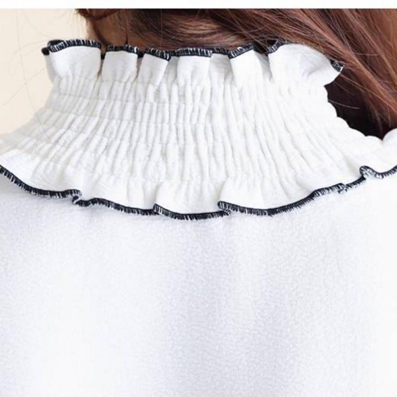 Pofulove Wild High Collar Long Sleeve Shirt Women Plus Velvet Embroidered Shirt Women Loose