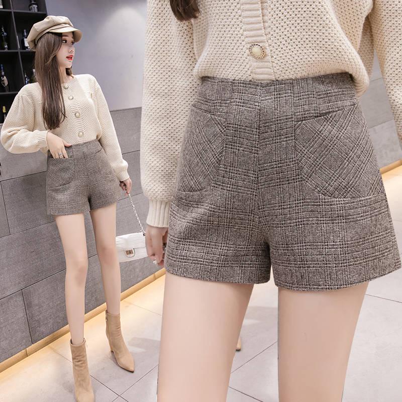 High Waist Wide Leg Shorts Ladies Elegant Woolen Shorts Women Wool Shorts