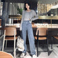Spring  Autumn Plus Size Loose Woven Denim Wide-leg Trousers   Straight Thin High-waist Casual Mopping Pants Women