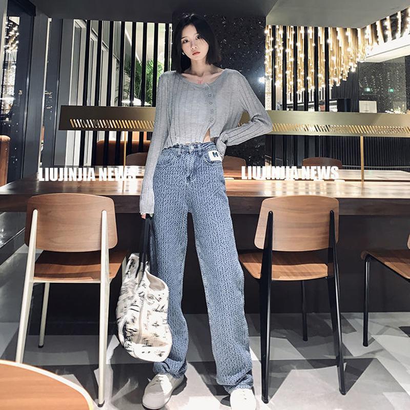 Spring  Autumn Plus Size Loose Woven Denim Wide-leg Trousers   Straight Thin High-waist Casual Mopping Pants Women