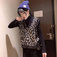Women Sweater Vest Leopard Knitted Vest Fall Pullovers Sleeveless Printed Tops Ladies V Neck Clothes
