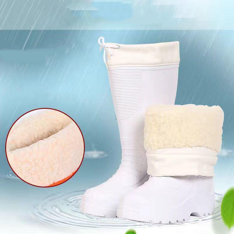 High Tube Rain Boots Men Thickened Middle Tube Rain Boots Warm Shoes Winter Water Shoes Cotton Rubber Shoes Plus Cotton Overshoes Car Wash Shoes
