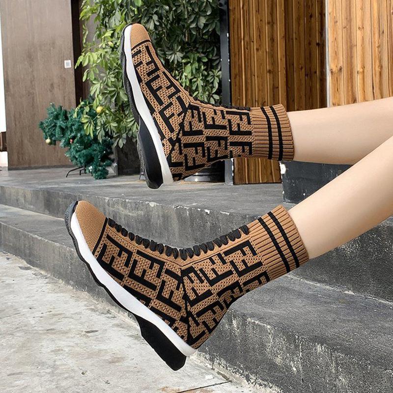 Flying Knit Stretch Socks Shoes Women's High-top Sneakers Breathable Casual Shoes