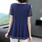 Women's Summer Short-sleeved Mid-length Lace Shirt V-neck Large Size Loose T-shirt