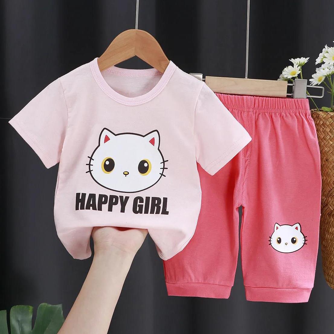 Children's Suit Summer Thin Short Sleeve Suit Boys and Girls Loose Korean Printed Animal T-shirt Shorts Two Piece Set