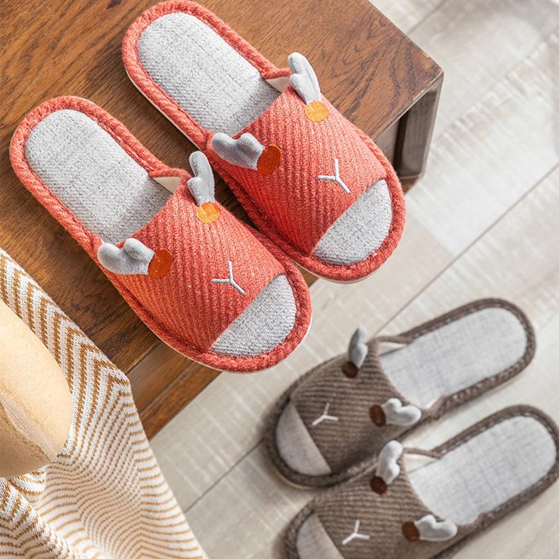 Japanese Style Slippers Female Four Seasons Household Indoor Non-slip Linen Slippers Comfortable Home Cotton Linen Breathable Leisure Summer