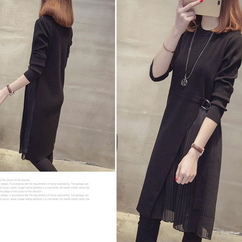 Autumn and Winter Loose Casual Dress Fashion Simple Temperament Base Skirt Mid-length Pullover Women's Sweater Dress