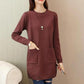 Women's Mid-length Knit Sweater  dress Winter Loose Round Neck Pullover Sweater Thick Knitwear Skirt with Pockets