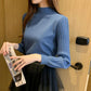 Women's Half Turtleneck Knit Sweater Fashion Lantern Sleeve Short Sweater Korean Style Loose Plus Size Sweater