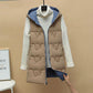 Women's Autumn and Winter Solid Color Loose Vest Hooded Long Reversible Vest Jacket Cotton Padded Windproof Warm Vest