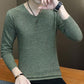 V-neck Button Men's Sweater Slim Fashion Solid Color Men's Thin Knit All-match Jacket Long Sleeve Top