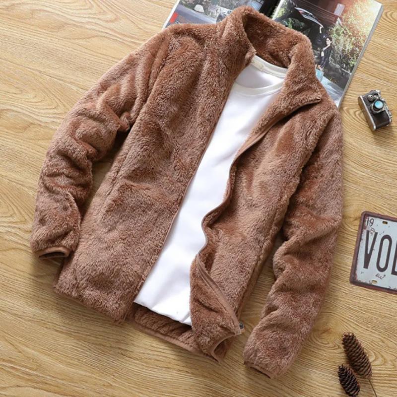 Fall/Winter Mens Stand-up Collar Sweater Polar Fleece Men's Double-sided Fleece Sweater Thicken Warm Sweatshirt