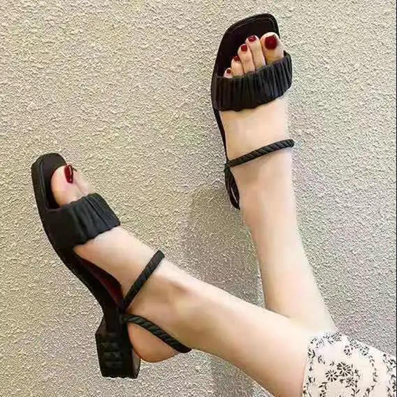 Square-toe Wedges Slippers Sandals Two-wear All-match Student Soft-soled Non-slip Beach Shoes Half Slippers It's A Little Bit Smaller