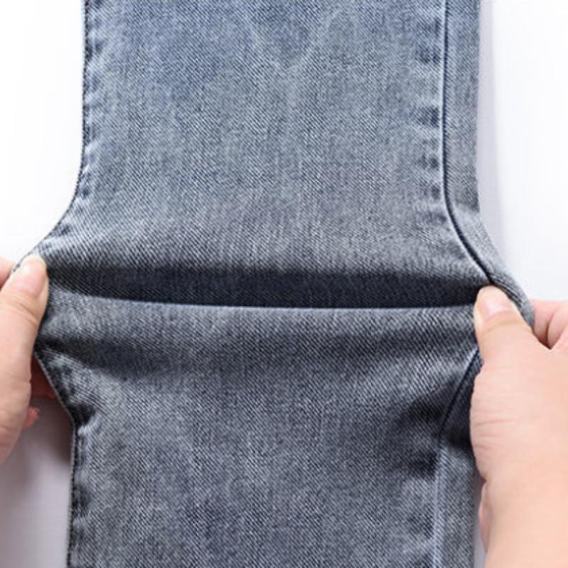 Spring and Autumn Straight Stretch Jeans Women's Thin Slim High Waist Large Size Trendy Korean Style Wild Loose Straight Pants