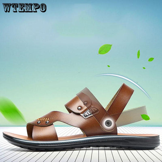 Leather Sandals Summer Shoes Man Breathable Casual Shoes Flat Walking Sandals Male Footwear