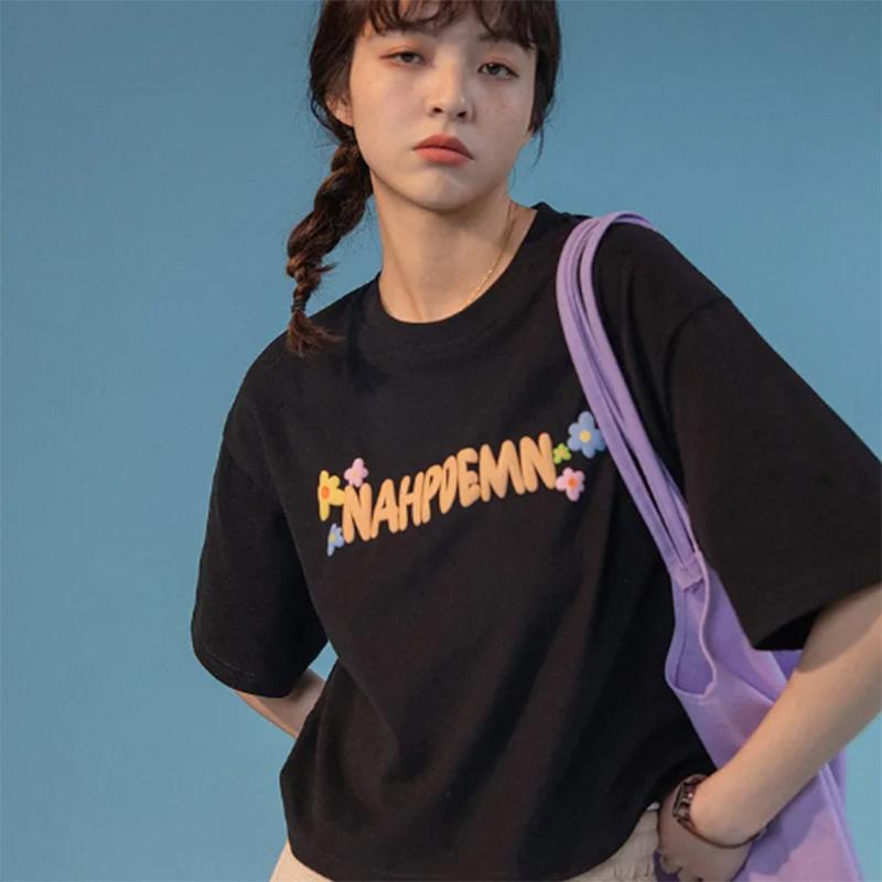 100% Cotton Short Print Short-sleeved T-shirt Women's Design Sense Summer Loose All-match Top Ins Tide