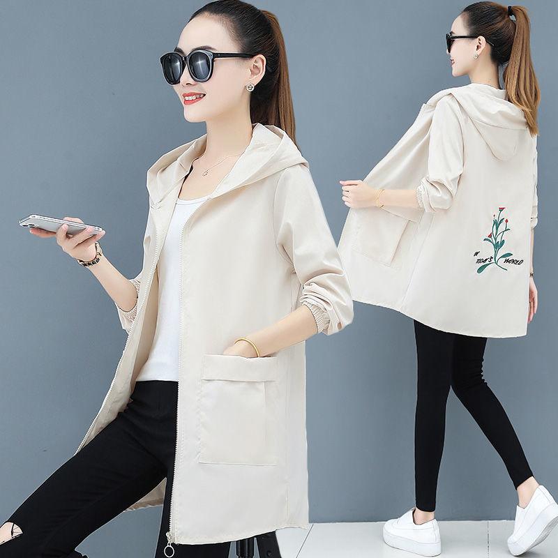 Jacket Women's Embroidered Autumn Plus Size Windbreaker Women's Mid-length Korean Loose Hooded Jacket Tops
