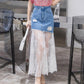 European and American Bag Hip Mesh Fashion Long Skirt Women's High Waist Denim Bias Cut Lace Stitching Skirt