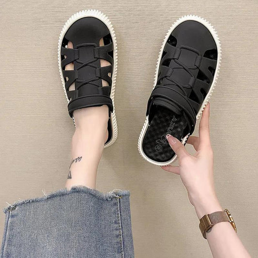 Sandals Women's Flat Bottom Non-slip Two-wear Toe Slippers Women's Outer Wear Beach Shoes Soft and Comfortable