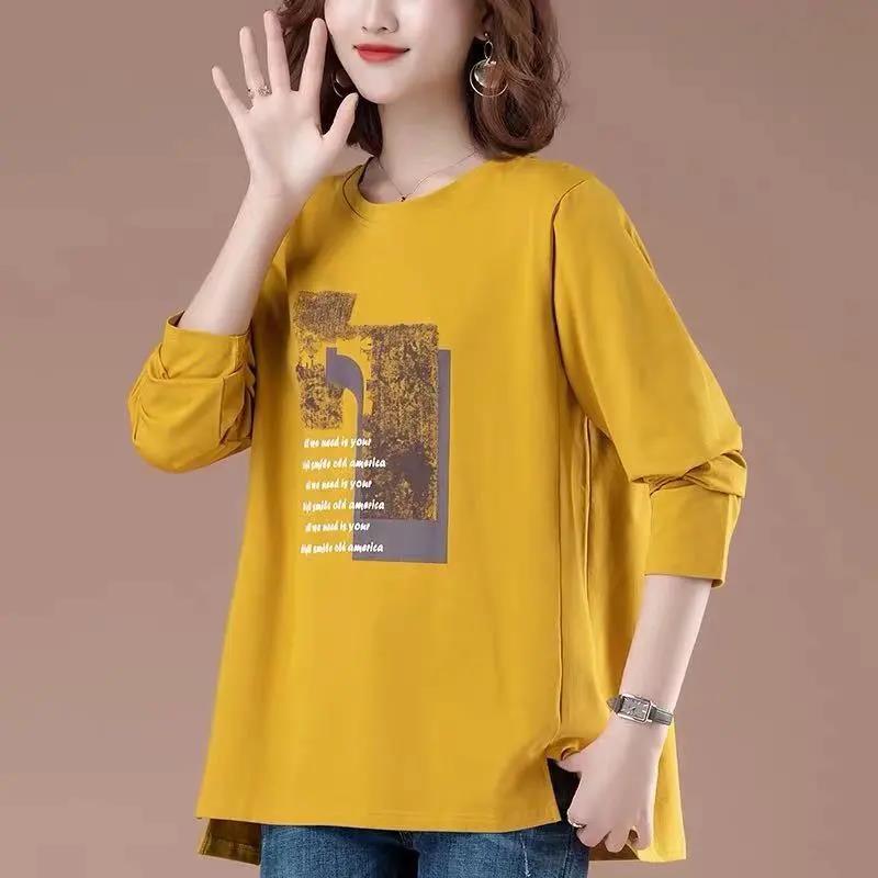 Large Size Printed T-shirts Women's Shirts Casual Pullovers Spring Long-sleeved Shirts Maternity Wear