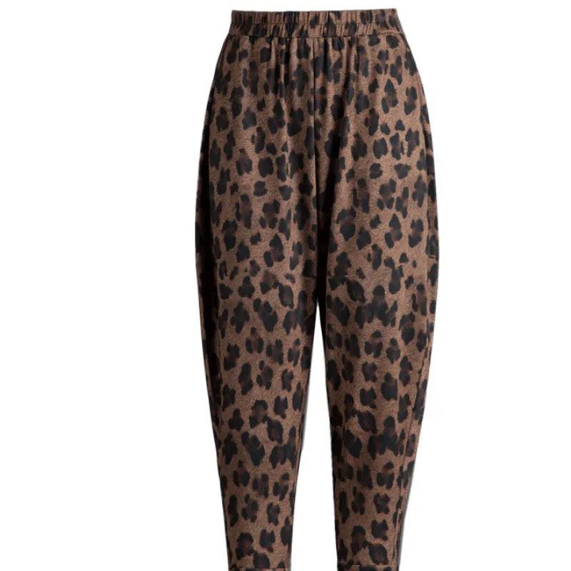 Spring Autumn and Summer Look Thin All-match Harem Pants Cropped Carrot Pants Leopard Print Pants