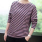 Women's Spring and Autumn Large Size T-shirt  Loose Bottoming Shirt Round Neck Striped Long Sleeve All-match Top