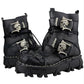 Men Genuine Leather Military Uniform Boots Gothic Skull Punk Martin Platform Mid-calf Boots
