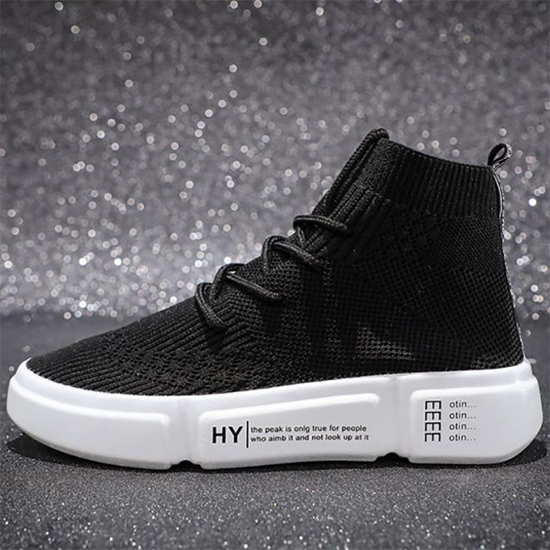 High-top Shoes Women's Summer New Style Shoes Flying Woven Breathable Casual Sports White Shoes