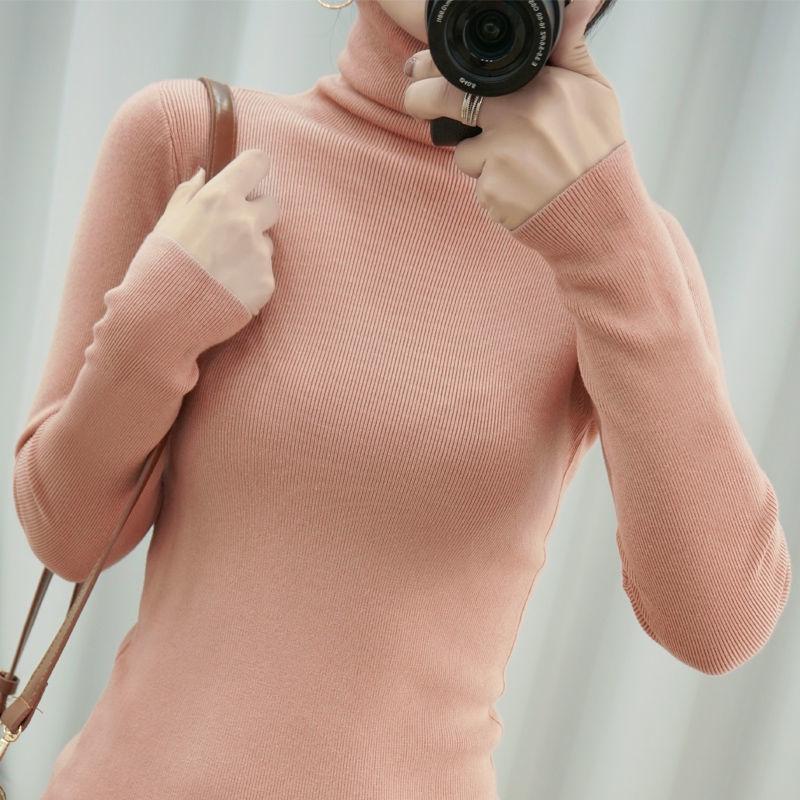 Autumn and Winter New Pile High-neck Woolen  Ladies Slim Tight-fitting Long-sleeved Sweater Base Sweater