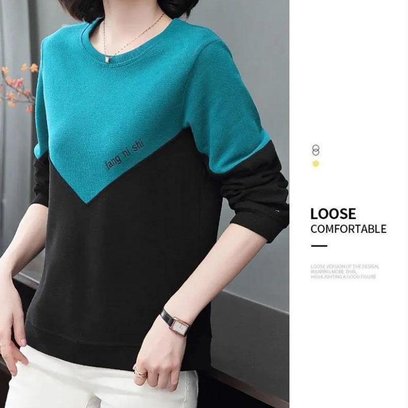 Women Casual Pullover Stitching Color Shirt Summer Long-sleeved T-shirt Boutique Bottoming Shirt