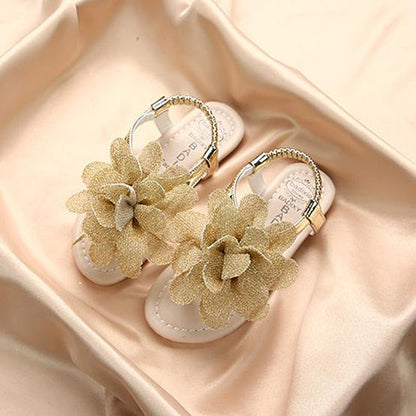 Girl's Summer Sandals Soft Soled Single Cool Shoes Girls' Non Slip Sequins Flowers Decoration Light Princess Shoes