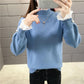 Plus Velvet Thick Warm Sweater Women  Ruffles Lace Stitching Collar Pullover Sweater Short Stretchable Slim Knitwear Jumper