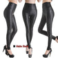 Women Shiny Metallic High Waist Pants Black Stretchy Faux Leather Leggings Pants