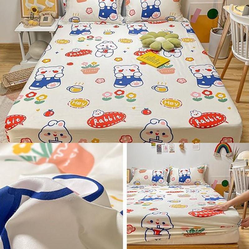 Three-piece Pillowcase with Thickened Non-slip Protective Cover Cotton Bedspread Mattress Cover Sheet