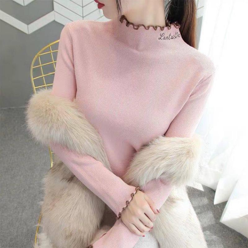 Pofulove Sweater Women's Fashion Outerwear Western-style Little Man Wild Fungus Bottoming Sweater