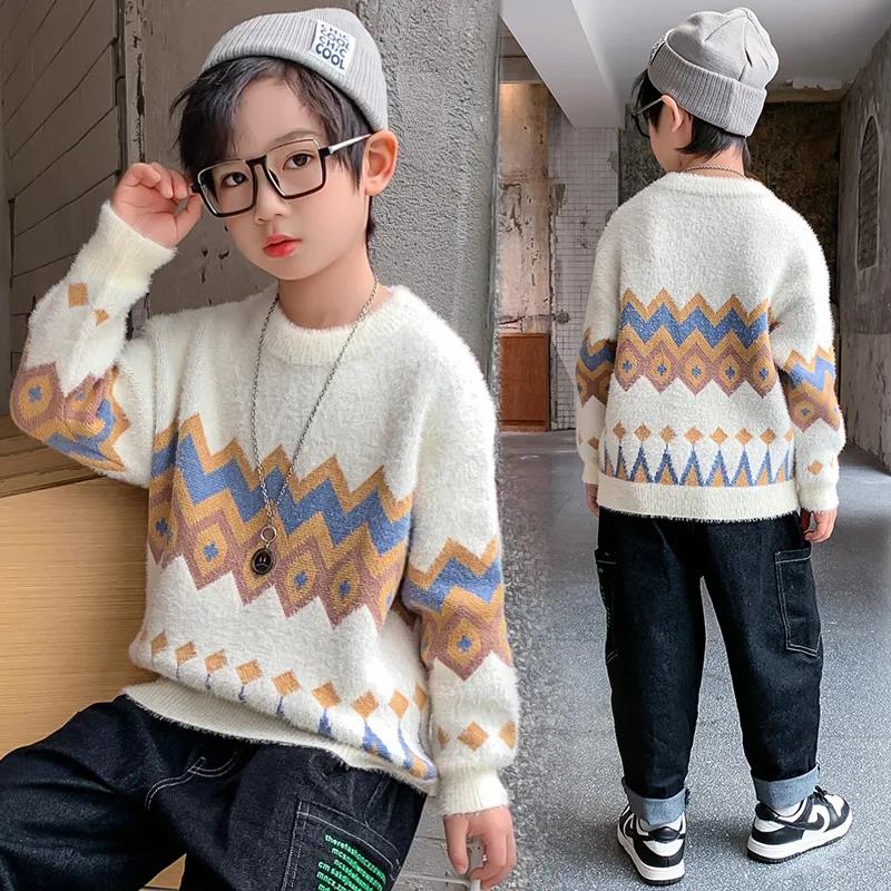 Boys and Girls Sweaters Autumn and Winter Children's Clothing Thickened Warm Bottoming Sweater Knitted Sweater