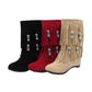 Fall/Winter Suede Boots Mihemia Beaded Inner Heightened Round Head Wedges Boots Tassel Ankle Boots Plus Size  34-43