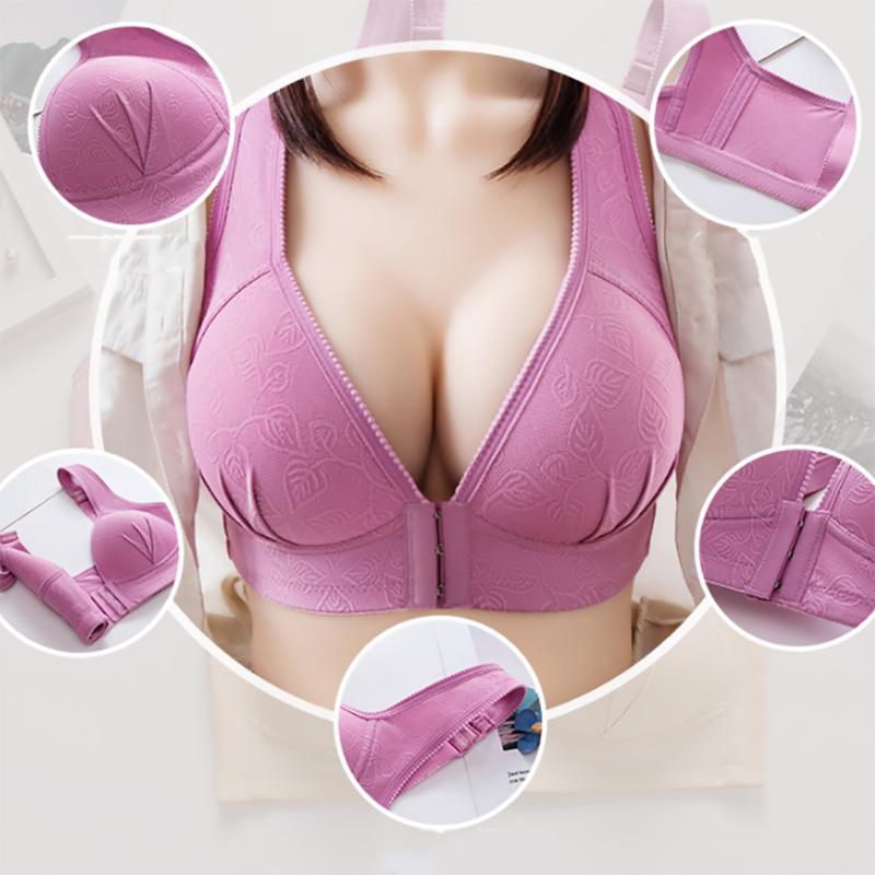 Large Size Thin Front Button Bra Jacquard Gathered Comfortably Without Steel Ring Bra Underwear