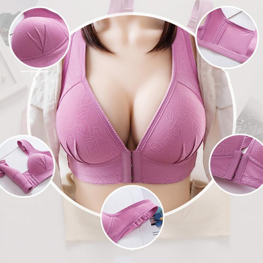 Large Size Thin Front Button Bra Jacquard Gathered Comfortably Without Steel Ring Bra Underwear