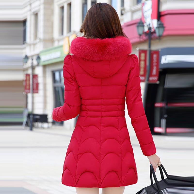 Women's Solid Color Embroidered Down Jacket Mid-length Korean Style Loose Thick Coat Warm Cotton Coat Large Fur Collar Winter Quilted Jacket
