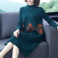 Autumn and Winter Plus Size Thick Sweater Half High Neck Loose Knit Top Mid-length Middle-aged Ladies Sweater Dress