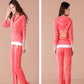 2pcs/set  Spring/Fall  Women's Velvet Fabric Tracksuits Velour Suit Women Track Suit Hoodies and Pants 2 Piece Set Outfits Sportswear