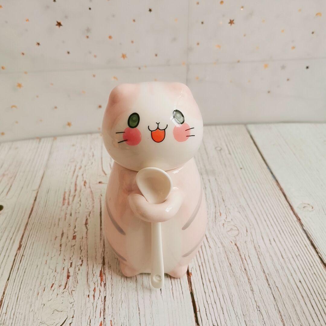 New Cute Cat Ceramics Coffee Mug with Spoon Creative Hand Painted Drinkware Milk Tea Cups Novelty Gifts