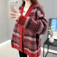 Autumn Winter Vintage Printed Cardigan Sweater Korean Knitwear Casual Loose V-neck Knitted Cardigan Coat tops